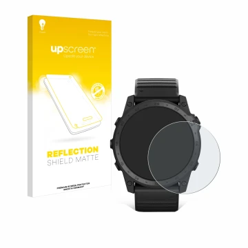 Face avant d’un emballage produit avec le logo de la marque upscreen. À côté, l’appareil Garmin Tactix 7 Pro Ballistics est re