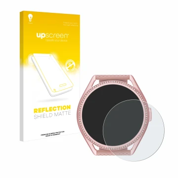 Face avant d’un emballage produit avec le logo de la marque upscreen. À côté, l’appareil Michael Kors Access MKGO Gen 5E MKT 5