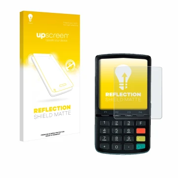 Face avant d’un emballage produit avec le logo de la marque upscreen. À côté, l’appareil ingenico Link/2500 est représenté ave