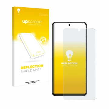Face avant d’un emballage produit avec le logo de la marque upscreen. À côté, l’appareil Xiaomi Poco F4 GT est représenté avec