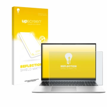 Face avant d’un emballage produit avec le logo de la marque upscreen. À côté, l’appareil HP EliteBook 840 G9 est représenté av