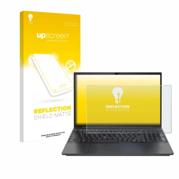Face avant d’un emballage produit avec le logo de la marque upscreen. À côté, l’appareil Lenovo ThinkPad E15 Gen 3 est représe