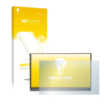 Face avant d’un emballage produit avec le logo de la marque upscreen. À côté, l’appareil Arzopa 15.6