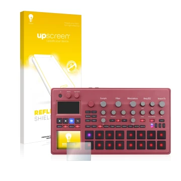 Face avant d’un emballage produit avec le logo de la marque upscreen. À côté, l’appareil KORG electribe Sampler est représenté