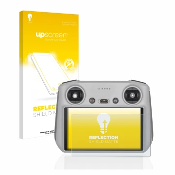 Face avant d’un emballage produit avec le logo de la marque upscreen. À côté, l’appareil DJI RC Controller est représenté avec