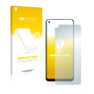 Face avant d’un emballage produit avec le logo de la marque upscreen. À côté, l’appareil Oppo Reno 8 est représenté avec la pr