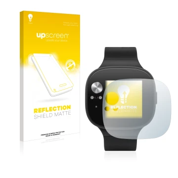 Face avant d’un emballage produit avec le logo de la marque upscreen. À côté, l’appareil ASUS Vivowatch BP est représenté avec