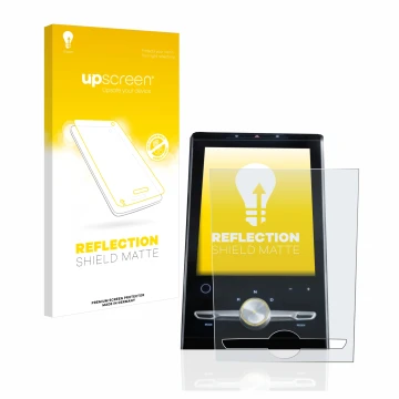 Face avant d’un emballage produit avec le logo de la marque upscreen. À côté, l’appareil MG Marvel R 2021 Infotainment System 