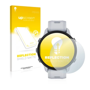 Face avant d’un emballage produit avec le logo de la marque upscreen. À côté, l’appareil Garmin Forerunner 955 est représenté 