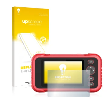 Face avant d’un emballage produit avec le logo de la marque upscreen. À côté, l’appareil Launch CRP 123 / 129 EVO est représen
