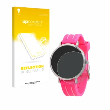 Face avant d’un emballage produit avec le logo de la marque upscreen. À côté, l’appareil Kiddus Children's Learning Watch est 
