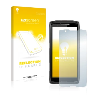 Face avant d’un emballage produit avec le logo de la marque upscreen. À côté, l’appareil Crosscall Core-X5 est représenté avec