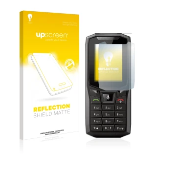 Face avant d’un emballage produit avec le logo de la marque upscreen. À côté, l’appareil Crosscall Core-S4 est représenté avec