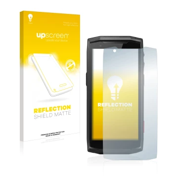 Face avant d’un emballage produit avec le logo de la marque upscreen. À côté, l’appareil Crosscall Core-M5 est représenté avec