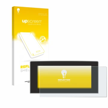 Face avant d’un emballage produit avec le logo de la marque upscreen. À côté, l’appareil Ford Focus 2022 Sync 4 13.2