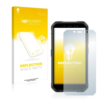 Face avant d’un emballage produit avec le logo de la marque upscreen. À côté, l’appareil Ulefone Armor X6 Pro est représenté a
