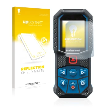 Face avant d’un emballage produit avec le logo de la marque upscreen. À côté, l’appareil Bosch GLM 50-27 C est représenté avec
