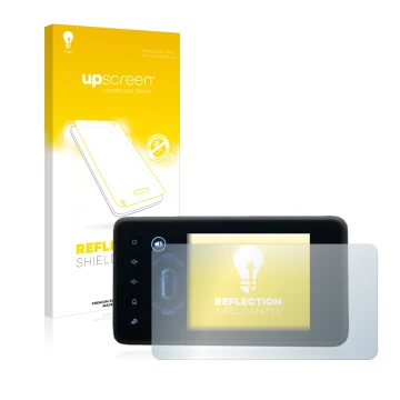 Face avant d’un emballage produit avec le logo de la marque upscreen. À côté, l’appareil Dacia Jogger 2022 Media Display 8