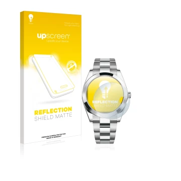 Face avant d’un emballage produit avec le logo de la marque upscreen. À côté, l’appareil Rolex Datejust 41 est représenté avec