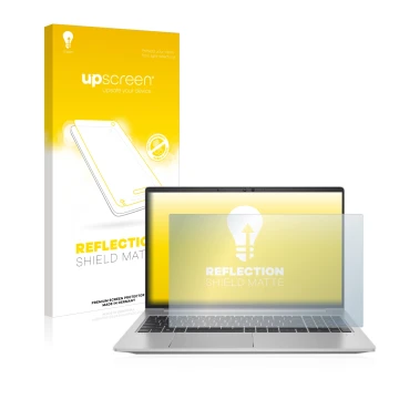 Face avant d’un emballage produit avec le logo de la marque upscreen. À côté, l’appareil HP ProBook 650 G8 est représenté avec