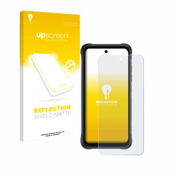 Face avant d’un emballage produit avec le logo de la marque upscreen. À côté, l’appareil Umidigi Bison 2 est représenté avec l