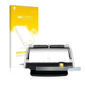 Face avant d’un emballage produit avec le logo de la marque upscreen. À côté, l’appareil Tefal OptiGrill Elite XL est représen