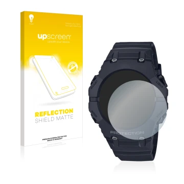 Face avant d’un emballage produit avec le logo de la marque upscreen. À côté, l’appareil Casio G-Shock GA-B001 est représenté 