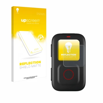 Face avant d’un emballage produit avec le logo de la marque upscreen. À côté, l’appareil GoPro Remote est représenté avec la p