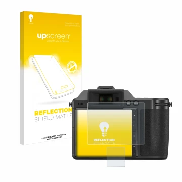 Face avant d’un emballage produit avec le logo de la marque upscreen. À côté, l’appareil Fujifilm X-H2 est représenté avec la 
