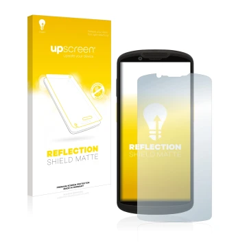 Face avant d’un emballage produit avec le logo de la marque upscreen. À côté, l’appareil Zebra TC58 est représenté avec la pro