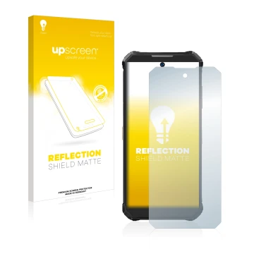 Face avant d’un emballage produit avec le logo de la marque upscreen. À côté, l’appareil Oukitel WP19 est représenté avec la p