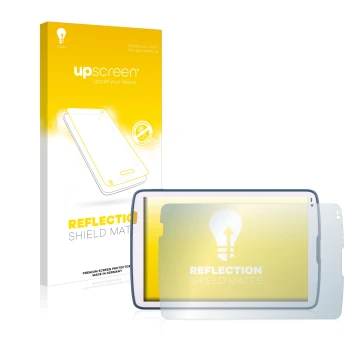 Face avant d’un emballage produit avec le logo de la marque upscreen. À côté, l’appareil Zebra ET45 10.1