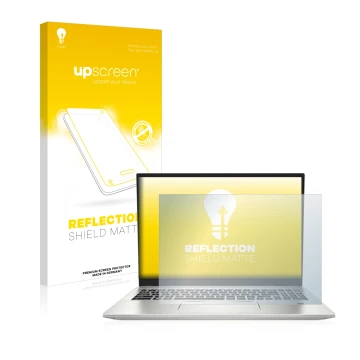 Face avant d’un emballage produit avec le logo de la marque upscreen. À côté, l’appareil MSI Prestige 16 est représenté avec l