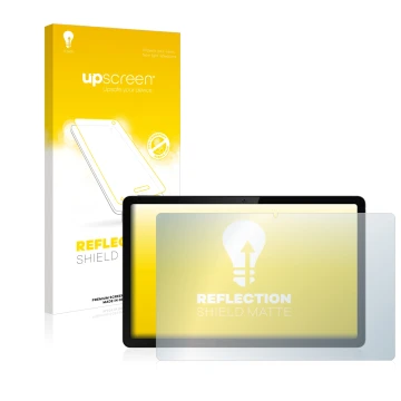 Face avant d’un emballage produit avec le logo de la marque upscreen. À côté, l’appareil realme Pad 10.4
