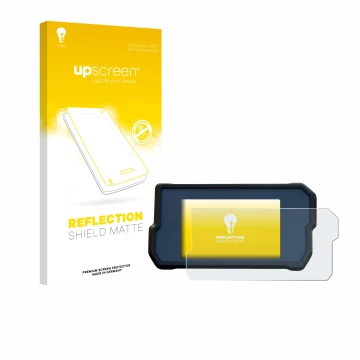 Face avant d’un emballage produit avec le logo de la marque upscreen. À côté, l’appareil KTM 390 Duke 2019 est représenté avec