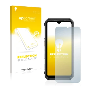 Face avant d’un emballage produit avec le logo de la marque upscreen. À côté, l’appareil Ulefone Power Armor 18T est représent