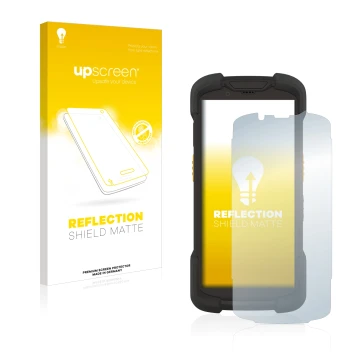 Face avant d’un emballage produit avec le logo de la marque upscreen. À côté, l’appareil Zebra TC73 est représenté avec la pro