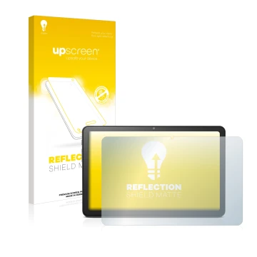 Face avant d’un emballage produit avec le logo de la marque upscreen. À côté, l’appareil Doro Tablet 10.4