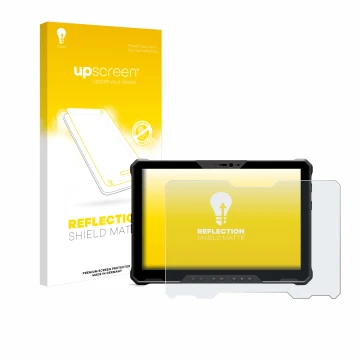 Face avant d’un emballage produit avec le logo de la marque upscreen. À côté, l’appareil Dell Latitude 7230 Rugged Extreme est