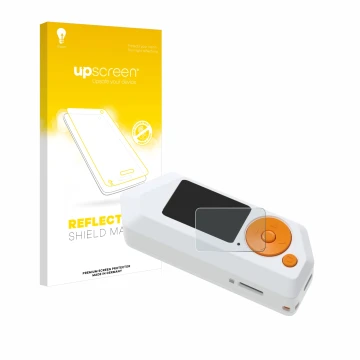 Face avant d’un emballage produit avec le logo de la marque upscreen. À côté, l’appareil Flipper Zero FZ.1 est représenté avec