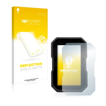 Face avant d’un emballage produit avec le logo de la marque upscreen. À côté, l’appareil Ducati DesertX 2022 est représenté av