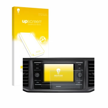 Face avant d’un emballage produit avec le logo de la marque upscreen. À côté, l’appareil Volkswagen Crafter Composition Colour