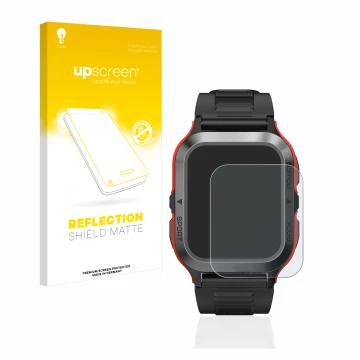 Face avant d’un emballage produit avec le logo de la marque upscreen. À côté, l’appareil Kospet Tank M2 est représenté avec la