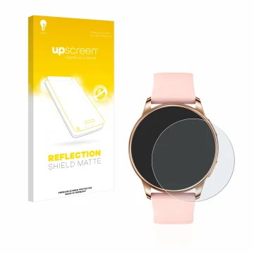 Face avant d’un emballage produit avec le logo de la marque upscreen. À côté, l’appareil Levowatch F2 est représenté avec la p