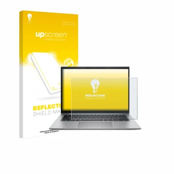 Face avant d’un emballage produit avec le logo de la marque upscreen. À côté, l’appareil HP Zbook Firefly 14 G9 est représenté