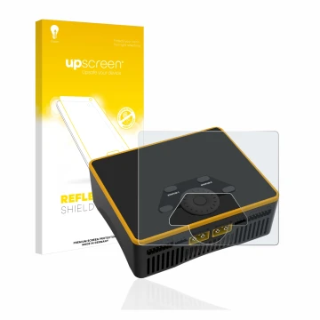 Face avant d’un emballage produit avec le logo de la marque upscreen. À côté, l’appareil Junsi iCharger DX6 est représenté ave