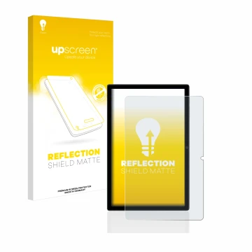 Face avant d’un emballage produit avec le logo de la marque upscreen. À côté, l’appareil Blackview Tab 16 est représenté avec 