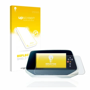 Face avant d’un emballage produit avec le logo de la marque upscreen. À côté, l’appareil Volkswagen ID.4 Digitalcockpit est re