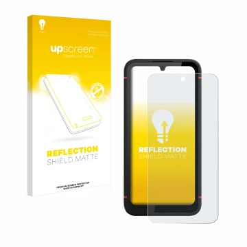 Face avant d’un emballage produit avec le logo de la marque upscreen. À côté, l’appareil Gigaset GX4 est représenté avec la pr