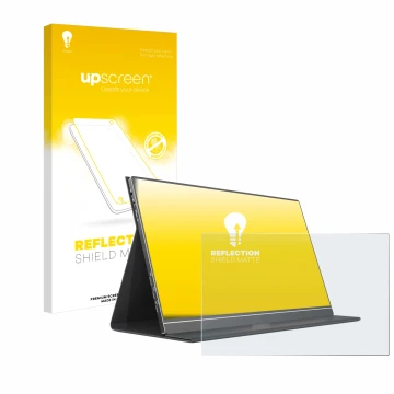 Face avant d’un emballage produit avec le logo de la marque upscreen. À côté, l’appareil Arzopa ‎S1 Table 15.6